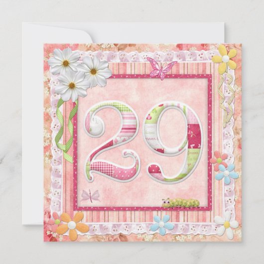 29歳の誕生日パーティーのスクラップブッキングスタイル 招待状 (正面)