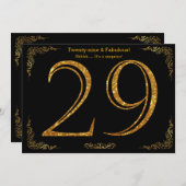 29歳の誕生日パーティー,ギャツビースタイル,ブラック金ゴールドグリッター 招待状 (正面/裏面)