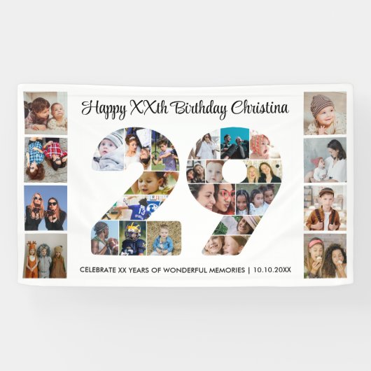 29歳の誕生日パーティー ナンバー29フォトコラージュ 横断幕 (横)