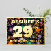 29歳の誕生日パーティー - 楽しい、カラフルな花火のデザイン 箔招待状 (立ち正面)
