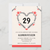 29歳の誕生日招待状のフローラハート 招待状 (正面)