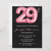 29歳の誕生日招待状ピンクバルーングラムブラック 招待状 (正面)