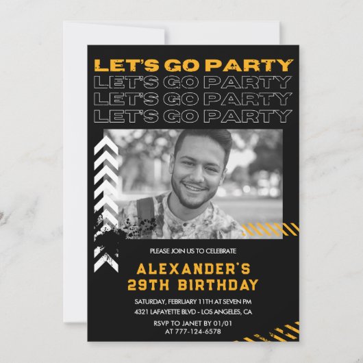 29歳の誕生日招待状メンズフォトスプレ絵を描ー 招待状 (正面)
