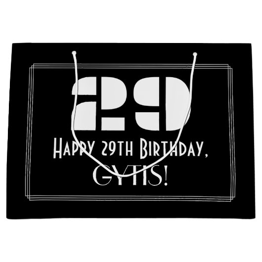29歳の誕生日 ～ アートデコ風デザイン "29" + 名前 ラージペーパーバッグ (正面)