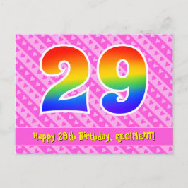 29歳の誕生日:ピンクのストライプとハート、レインボー29 ポストカード