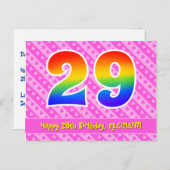 29歳の誕生日：ピンクのストライプとハート、レインボー29 ポストカード (正面/裏面)