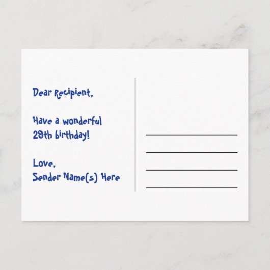 29歳の誕生日：ピンクのストライプとハート、レインボー29 ポストカード (裏面)