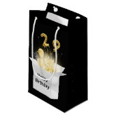 29番目の金ゴールド誕生日バルーン(白いボックス) スモールペーパーバッグ (正面アングル)
