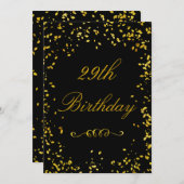 29誕生日グラマラス金ゴールド紙吹雪 招待状 (正面/裏面)