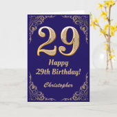 29誕生日ネイビーブルーと金ゴールドグリッターフレーム カード (黄色い花)