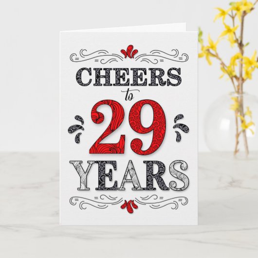 29誕生日応援の赤い白の黒 カード (黄色い花)