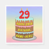 29誕生日:おもしろいケーキとキャンドル+名前をカスタムする スタンダードランチョンナプキン (正面)