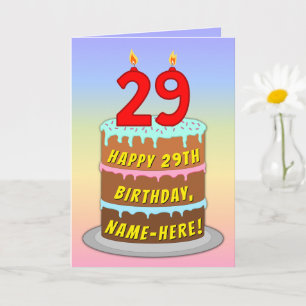 29誕生日—おもしろいケーキ&キャンドル、名前をカスタムする付き カード