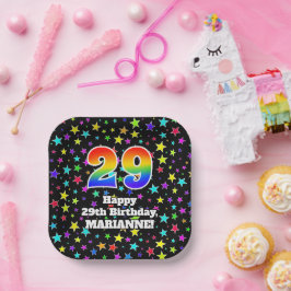 29誕生日:おもしろいスター柄と虹"29" ペーパープレート