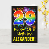29誕生日:おもしろい花火パターン+虹29 カード (黄色い花)