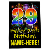 29誕生日:おもしろい花火パターン+虹29 ミディアムペーパーバッグ (裏面)