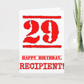29誕生日:おもしろい、赤ゴムスタンプルックインスパイアス カード (正面)