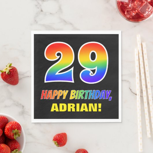 29誕生日:はっきりした,おもしろい,シンプル虹, 29 スタンダードランチョンナプキン (インサイチュ)