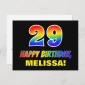 29誕生日:はっきりした,おもしろい,シンプル虹， 29 ポストカード (正面/裏面)