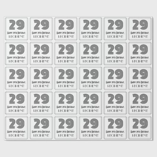 29誕生日:アールデコインスパイアスタイル「29」 +名前 ラッピングペーパー (フラット)