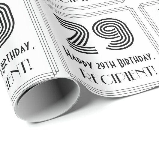 29誕生日:アールデコインスパイアスタイル「29」 +名前 ラッピングペーパー (ロールコーナー)