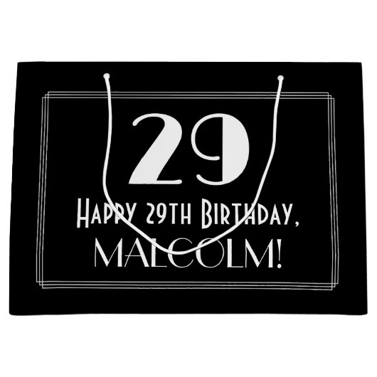 29誕生日:アールデコインスパイアスタイル「29」、名前 ラージペーパーバッグ (正面)