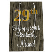 29誕生日:エレガントフェイク金ゴールドルック#,フェイク Wood ミディアムペーパーバッグ (裏面)