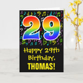 29誕生日:カラフル音楽シンボル+虹29 カード (黄色い花)