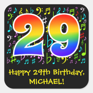 29誕生日:カラフル音楽シンボル、虹29 スクエアシール