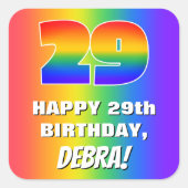 29誕生日: カラフル、おもしろいレインボーパターン# 29 スクエアシール (正面)
