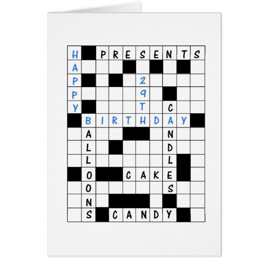 29誕生日、クロスワードパズル誕生日カード (正面)