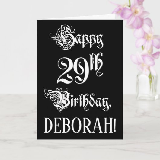 29誕生日:、ファンシースクリプエレガントト+名前をカスタムする カード (蘭)