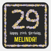 29誕生日:フローラ花数名前をカスタムする スクエアシール (正面)