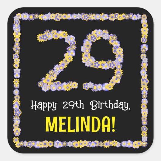 29誕生日:フローラ花数名前をカスタムする スクエアシール (正面)