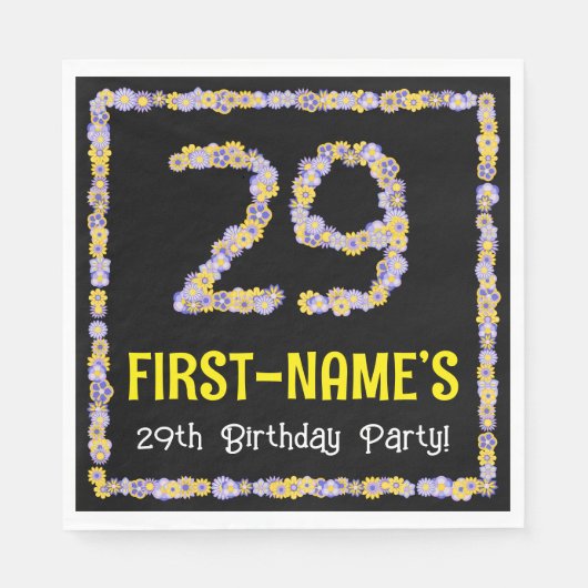 29誕生日:フローラ花数名前をカスタムする スタンダードランチョンナプキン (正面)