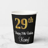 29誕生日 – ラグジュアリーエレガントなフェイク金ゴールドルック# 紙コップ (裏面)
