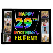 29誕生日:レインボー文字カスタム、写真&名前 ラージペーパーバッグ (正面)