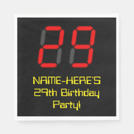 29誕生日：レッドデジタルクロックスタイル"29" +名前 スタンダードランチョンナプキン
