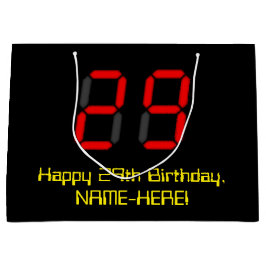 29誕生日：レッドデジタルクロックスタイル"29" +名前 ラージペーパーバッグ
