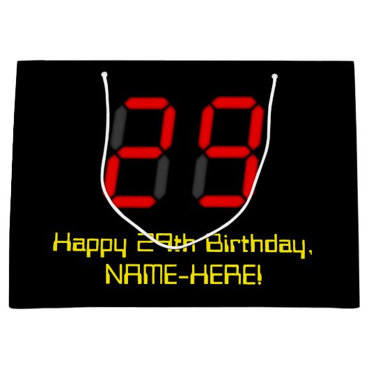 29誕生日:レッドデジタルクロックスタイル"29" +名前 ラージペーパーバッグ (正面)