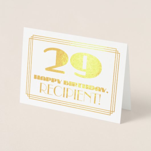 29誕生日、名前+アールデコのインスパイア外観"29" 箔カード (正面)