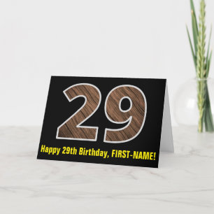 29誕生日:名前+木目パフェイクターン"29" カード
