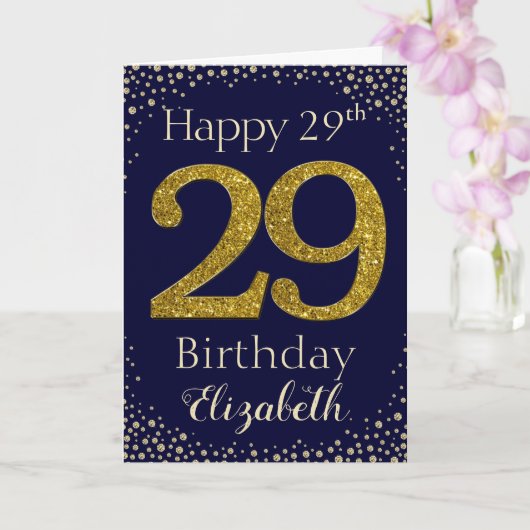 29th誕生日ゴールデングリッターカード カード (蘭)