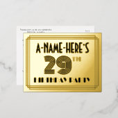 29th誕生日パーティー～アールデコスタイル"29" +名前 箔招待状ポストカード (正面/裏面)