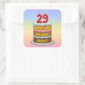 29th Birthday: Fun Cake and Candles + Custom Name スクエアシール (バッグ)