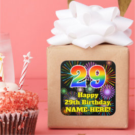 29th Birthday: Fun Fireworks Look, Rainbow # 29 スクエアシール