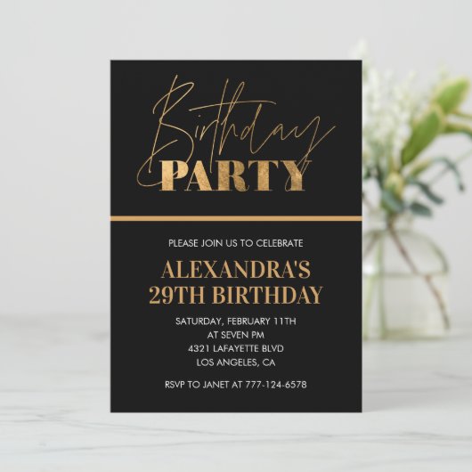 29th birthday invitations Birthday party Black 招待状 (スタンド正面)
