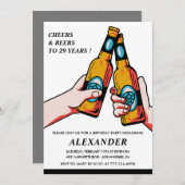 29th birthday invitations Cheers and Beers Men 招待状 (正面/裏面)