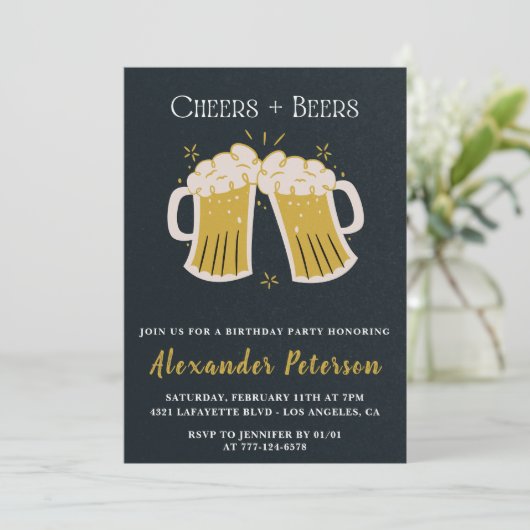 29th birthday invitations Cheers Beers Rustic Men  招待状 (スタンド正面)
