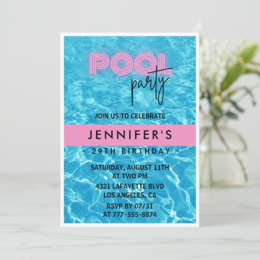 29th birthday invitations Pool Party Summer 招待状 (スタンド正面)